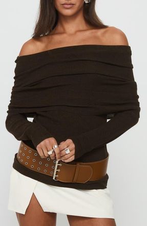 Princess Polly Florrie Off the Shoulder Foldover Top in Chocolate at Nordstrom, Size X-Small