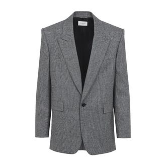 Saint Laurent Blazers, male, Gray, XL, Prince of Wales Wool Blazer