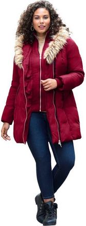 Roaman's Plus Size Double Layer Puffer Coat in Rich Burgundy at Nordstrom, Size 36