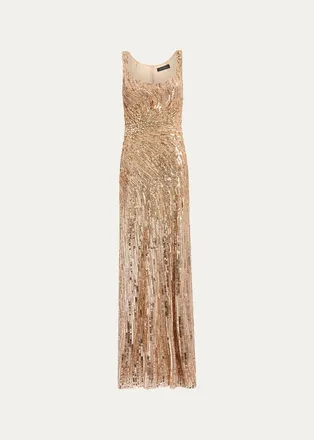 Jenny Packham Solaris Sequined Sleeveless Column Gown