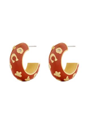 Coach Floral Enamelled Hoop Earrings - Gold - One Size