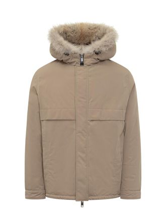 Yves Salomon Beige Solid Hood Jacket