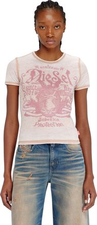 Diesel Slim jersey T-shirt with print and studs - T-Shirts - Woman - Pink