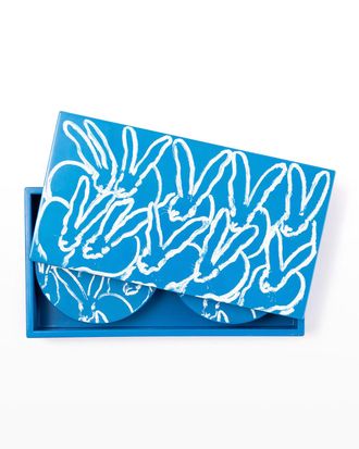 Hunt Slonem Blue Bunny Lacquer Coaster Box Set - 6 Coasters