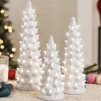 Best Choice Products Set of 3 XL Pre-Lit Hand-Painted Ceramic Tabletop Christmas Trees