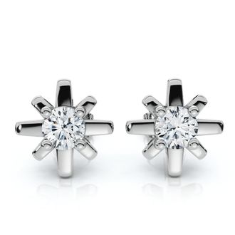 Pompeii3 1/3Ct Diamond Starburst Diamond Studs 14k Gold Lab Grown Earrings 1/3 Wide