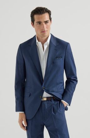 Brunello Cucinelli Houndstooth blazer in Navy Blue at Nordstrom, Size 52 It