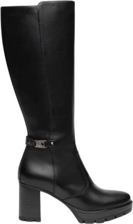 Nero Giardini Elegante Lange Laarzen met Hoge Hak - Dames - Laarzen met Hak - Zwart - 39 EU - Leer - Schoenen