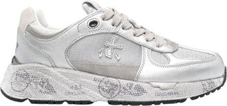 Premiata Silver Leather Sneakers With Textured Finish