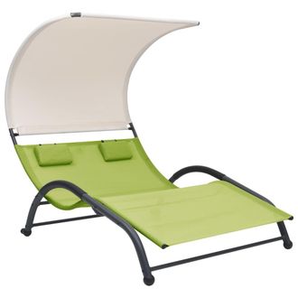 vidaXL Tumbona Doble Con Toldo Textilene Verde Vidaxl