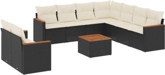 vidaXL Vidaxl - Set De Sof&aacute;s De Jard&iacute;n 10 Pzas Cojines Rat&aacute;n Sint&eacute;tico Negro