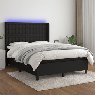 vidaXL Vidaxl - Cama Box Spring Colch&oacute;n Y Luces Led Tela Negro 140x190 Cm