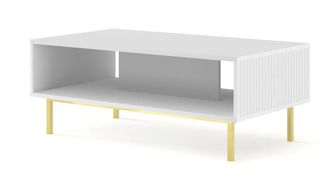AKL FURNITURE Mesa de centro efecto madera Blanco y Crema LED