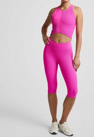 Beyond Yoga Impulse Ribbed High Neck Tank Top In Pink Glow