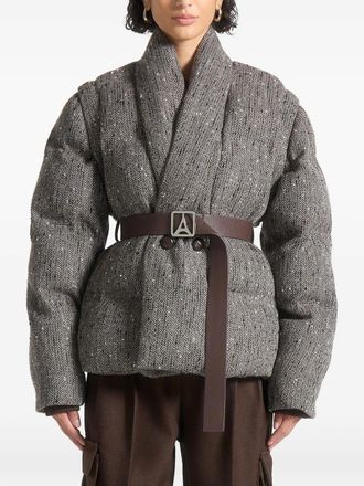 Mani&egrave;re De Voir Inez herringbone belted puffer jacket - Grey