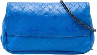 Bottega Veneta Pre-owned Embossed Leather Crossbody Bag - Dames - Vintage Schoudertas - Blauw - ONE Size - Leer - Vintage
