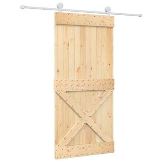 Berkfield Home Sliding Door with Hardware Set 95x210 cm Solid Wood Pine in Light Tan