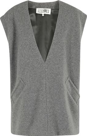 Maison Margiela Casual Top met Korte Mouwen - Dames - V-hals truien - Grijs - XS - Truien & Vesten