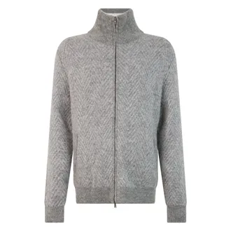 Herno Truien & Vesten, Heren, Grijs, L, Wol, Cardigan met rits en hoge kraag