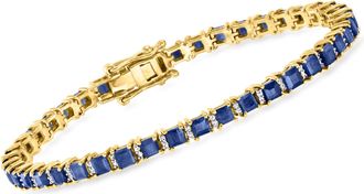 Ross-Simons 10.00- Sapphire and. Diamond Tennis Bracelet in 18kt Gold Over Sterling