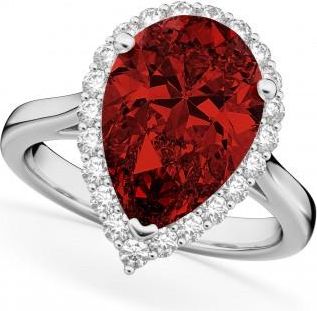 Allurez Pear Cut Halo Garnet & Diamond Engagement Ring 14K White Gold 6.24ct