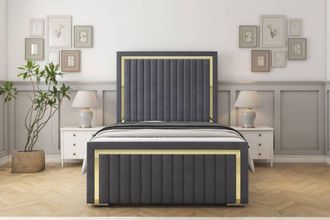 Sloomy Boston Gold Plush Frame-Mattress - 50 Upholstered Headboard in Dark Grey | Size: Double