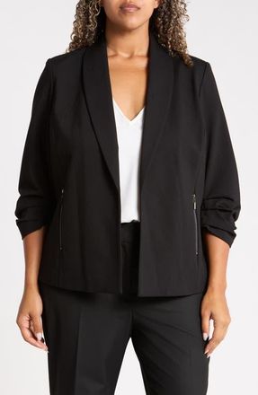 Anne Klein Pleated Sleeve Blazer in Anne Black at Nordstrom, Size 3X