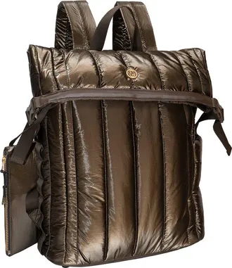 Joan & David Collection Tubular Quilted Metallic Puffer Nylon 18In Workbook Backpack