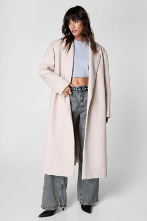 NASTY GAL Womens Premium Wool Blend Maxi Coat - Natural - Size 8 UK