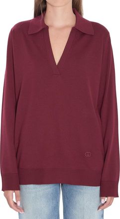 Gucci Red Solid Shirt Collar Sweater