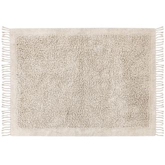 Beliani Alfombra De Algod&oacute;n Beige Claro 140 X 200 Cm Pelo Largo Borlas Boho Moderno Bitlis