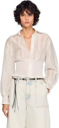 Sandro Smocked linen shirt in White at Nordstrom, Size X-Small