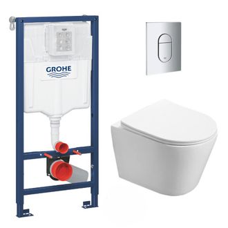 GROHE Bastidor Rapid Sl + Inodoro Sin Brida Infinitio + Asiento Con Cierre Suave + Tapa Cromada (rapidsl-infinitio-8) - Grohe
