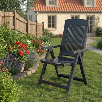 Dmora Silla De Exterior Dozier, Una Silla, Respaldo Reclinable Hecho En Italia, Multiposici&oacute;n, Negro Antracita