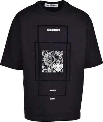 Les Hommes Black Modern Graphic Cotton-Blend T-Shirt