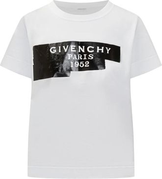 Givenchy Tops, Dames, Wit, S, Katoen, Tape 3D Print T-shirt
