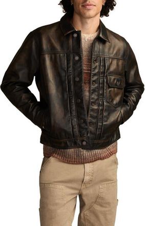 Lucky Brand Distressed Leather Trucker Jacket in Washed Black at Nordstrom, Size Xx-Large