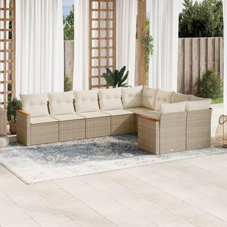 vidaXL Set De Sof&aacute;s De Jard&iacute;n 9 Pzas Con Cojines Rat&aacute;n Sint&eacute;tico Beige Vidaxl