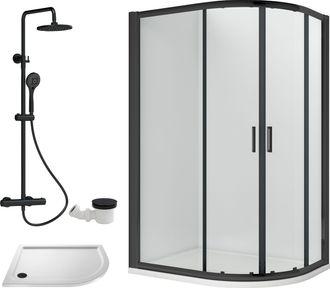 Balterley Offset Right Quadrant Tray Round Shower Waste White Black 1000x 800mm