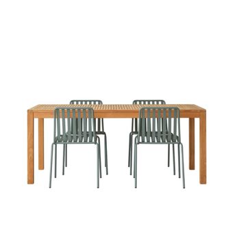Tikamoon Conjunto de jard&iacute;n de teca maciza y metal green 4 sillas