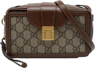 Gucci Pre-owned Vintage Canvas Crossbody Bag - Dames - Vintage Schoudertas - Bruin - ONE Size - Leer - Vintage