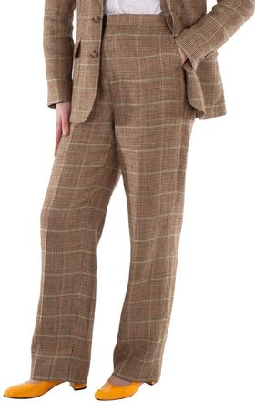 Polo Ralph Lauren Straight-Leg Plaid Linen-Silk Trouser, Size 4