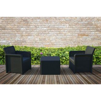 Shaf SP Berner - Set de Muebles de Jardín y Terraza Nassau Tete a Tete Color Grafito - 2 Sillones y Mesa de Centro con Almacenaje - Fabricado en España