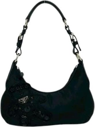 Prada Pre-owned Shoulder Bags, female, Black, Size: ONE SIZE Pre-owned Nylon Leather Handbag