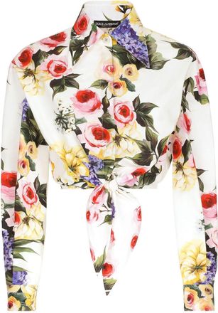 Dolce & Gabbana floral-print cotton cropped shirt - women - Cotton - 42 - Neutrals