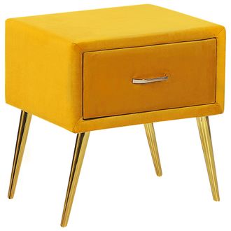 Beliani Beliani - Mesa De Noche De Terciopelo Amarillo Mostaza Dorado 46 X 38 Cm Caj&oacute;n Flayat