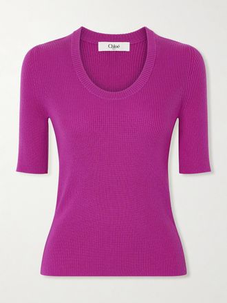 Chlo&eacute; T-shirt In Lana A Coste - Rosa