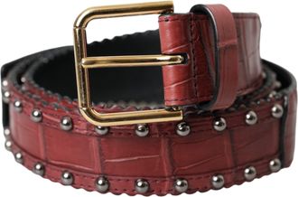 Dolce & Gabbana Brown Alligator Leather Studded Metal Buckle Womens Belt