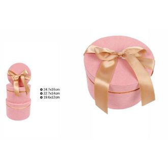 Trade Shop Trade Shop - Set 3pz Scatole Scatola Box Per Regali Varie Misure Matrioska Rotonde Rosa 71941