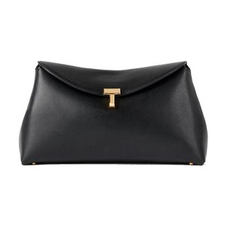 Toteme Tassen, Dames, Zwart, ONE Size, Leer, T-Lock Clutch